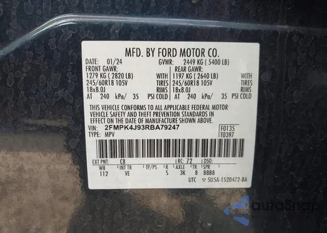 2024 Ford Edge Sel z USA, uszkodzony, nr VIN 2FMPK4J93RBA79247